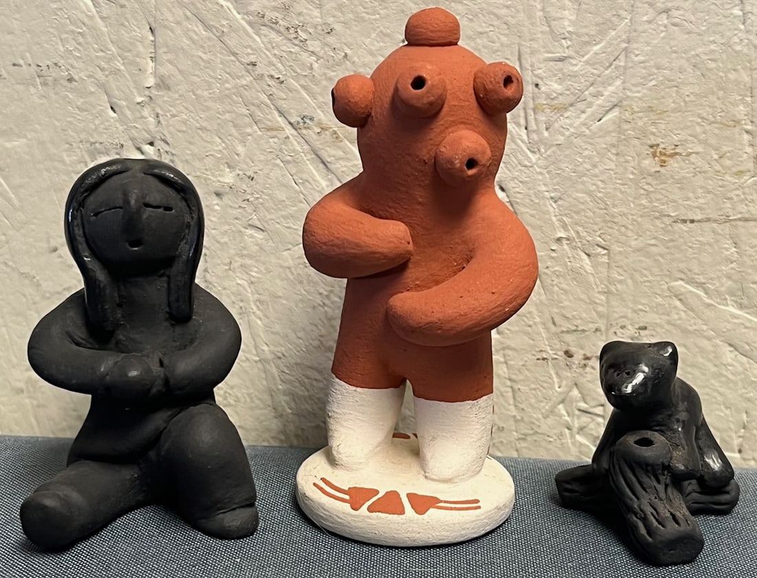 GROUP OF 3 NATIVE AMERICAN POTTERY FIGURES, MUDHEAD A. CONCHA: GROUP OF 3 NATIVE AMERICAN POTTERY FIGURES INCLUDING A MUDHEAD BY A. CONCHA - Good overall condition - tallest measures 3 1/2" - Condition as pictured, unless otherwise noted. If you have any question