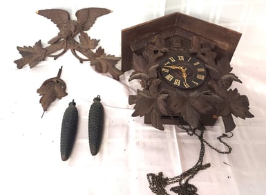 Vintage German Black Walnut Cuckoo Clock For Parts or Repair
