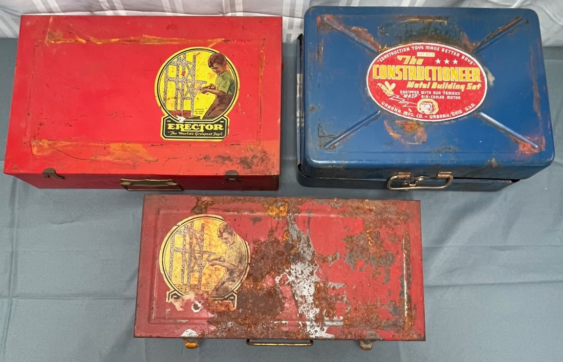 Lot of 3 Vintage Erector Sets in Original Metal Boxes (1 of 7)