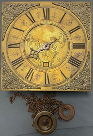 Antique Brass Grandfather Clock Dial and Brass Works, Marked W. Burton Kendal