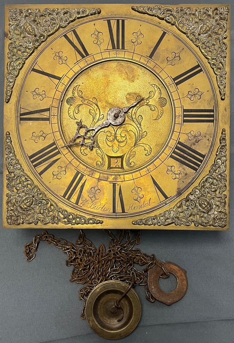 Antique Brass Grandfather Clock Dial and Brass Works, Marked W. Burton Kendal (1 of 10)