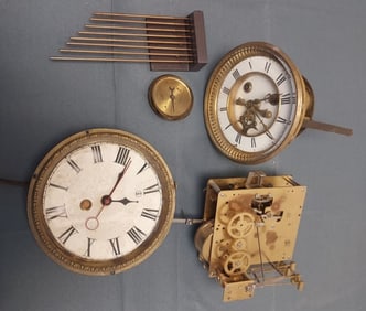 Group of Antique Brass Clock Works, Parts