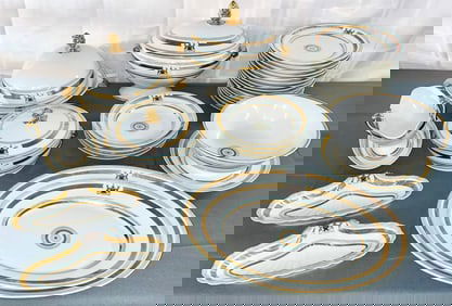 Rare Group of 33 Pcs. of Edouard Honore Paris Porcelain Plates, Bowls, Serving Pieces