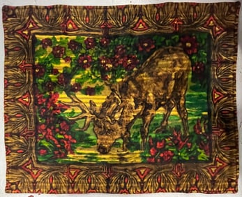 K.W. & Co. Victorian Carriage Blanket Depicting a Deer Feeding