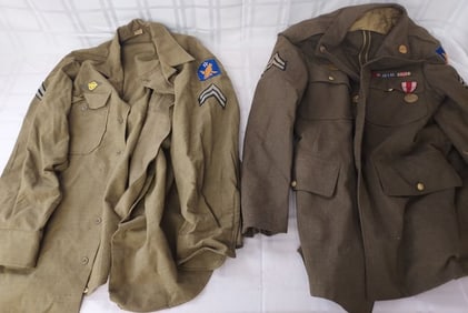 Lot of 2 Vintage WWII Army Military Jackets with Patches and medals