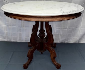 19th C. Antique Victorian Walnut Marble Top Parlor Table