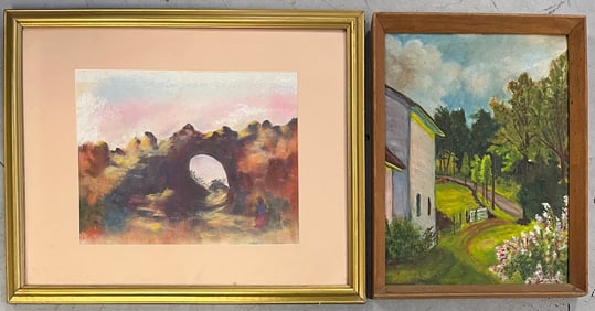 Two Vintage Framed Mixed media Unsigned Landscape Paintings
