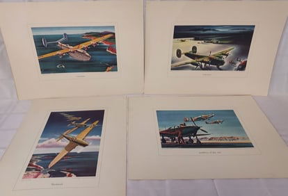 Group of 4 Vintage U.S. Military Fighter plane prints