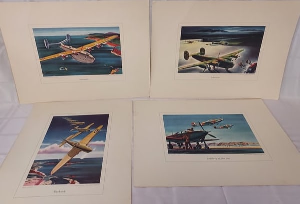 Group of 4 Vintage U.S. Military Fighter plane prints (1 of 6)