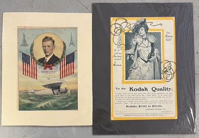 Lot of 2 Pieces - Kodak Advertising Piece and Lindberg Print Dated 1927