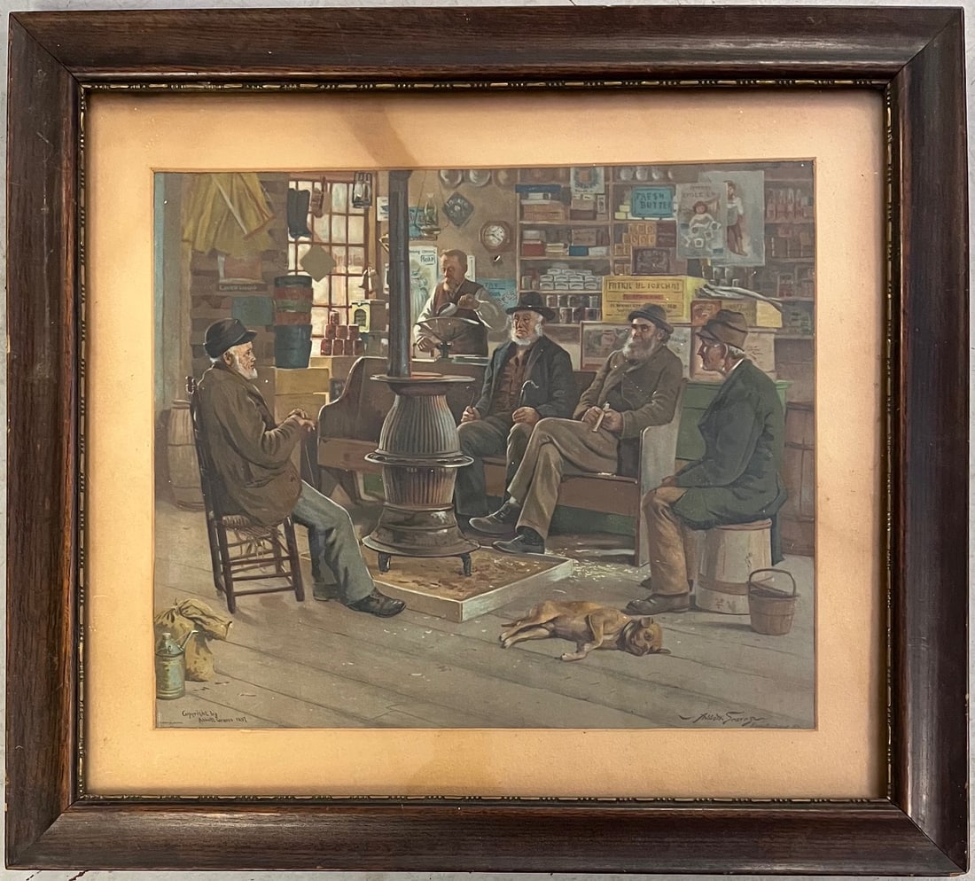 Chase & Sanborn Advertising Lithograph, Abbott Graves (1859-1936), Kennebunkport ME: Framed Antique Chase & Sanborn Advertising Lithograph, Abbott Fuller Graves (1859-1936, active / lived in Maine, Massachusetts) - Copyright by Abbott Graves in 1897 - measures approx. 25" wide x 22 1/