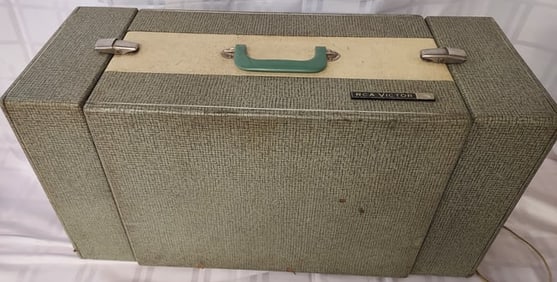 Vintage RCA Victor Suitcase Record Player with Attached Speakers