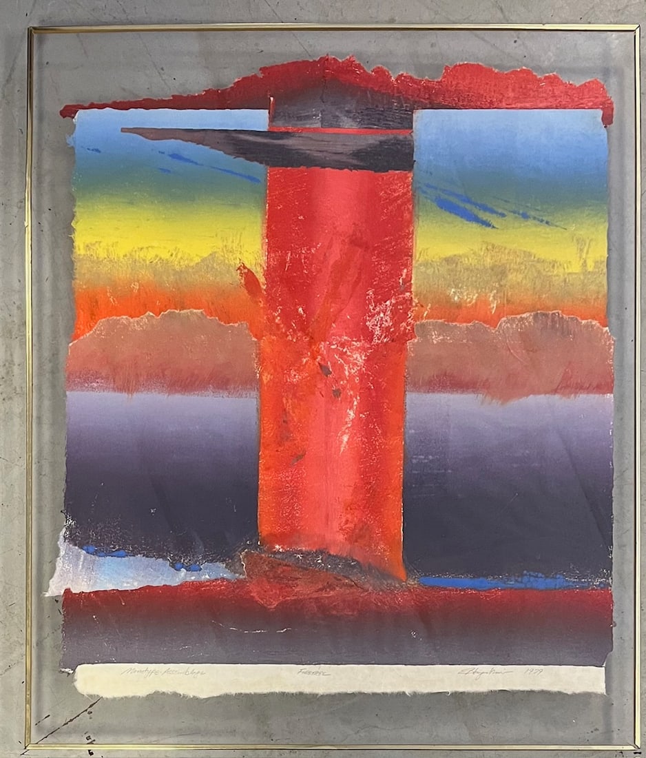 Vintage Framed Monotype Assemblage  "Fire Tree" Artist Signed & Dated Robert Hrynkiw 1979 (1 of 8)