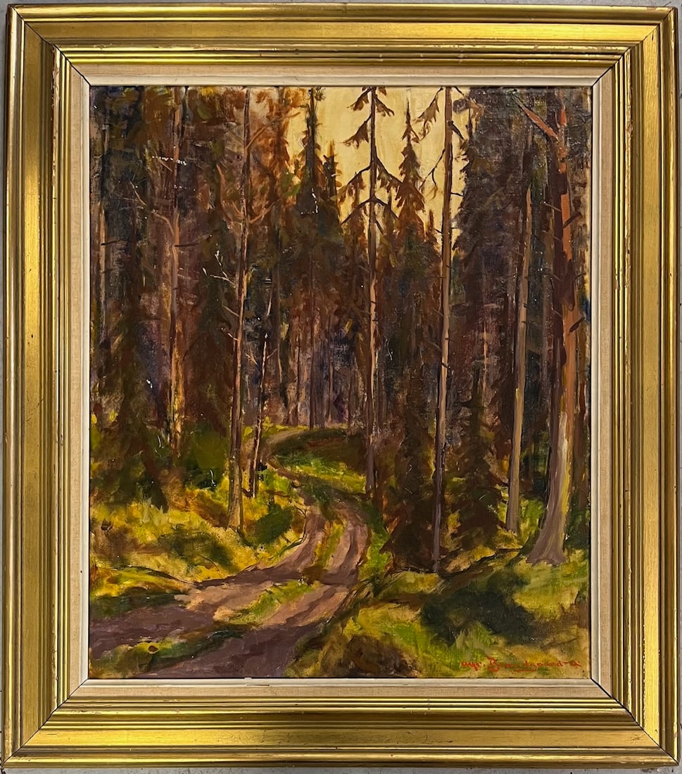 Framed Oil On Canvas Landscape by Alfred Brandgaard (20th C., Danish) Artist Signed L/R (1 of 7)