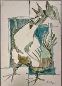 MCM - Mid Century Watercolor of Rooster - Artist Signed And Dated 1955