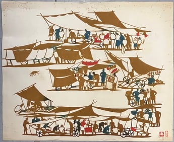 Ini Kumo Woodblock Print Signed and Dated 1959