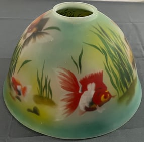 Vintage Reverse Glass Painted Lamp Shade with Koi / Gold Fish