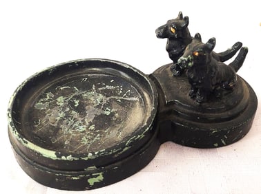 Vintage Scottish Terrier White Metal Trinket Dish