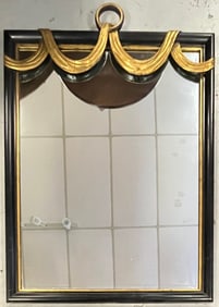 Large Wooden Framed Mirror with Carved And Gilt Decorative Drapery