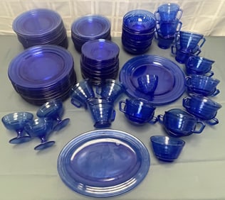 Large Lot of 101 Pieces of Vintage Cobalt Blue Hazel Atlas Moderntone Dinnerware
