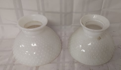 Two Vintage Hobnail Milk Glass Lamp Shades - Student Lamp Shades