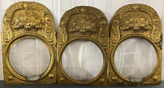 Group of 3 Antique French Brass Comtoise Morbier Clock Dial Surrounds