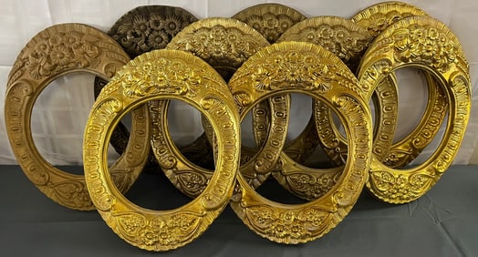 Group of 9 Antique French Brass Comtoise Morbier Clock Dial Surrounds