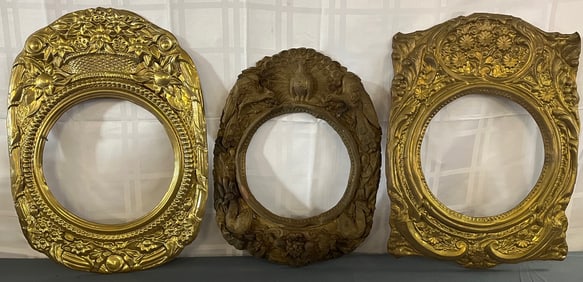 Group of 3 Antique French brass Comtoise Morbier clock Dial Surrounds