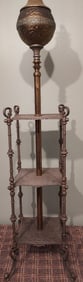 Elaborate Antique Victorian Three Tiered Brass and Iron Piano Parlor Lamp, Oil