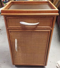 Small Vintage Wood and Ratan Buffet in The Style of James Mont