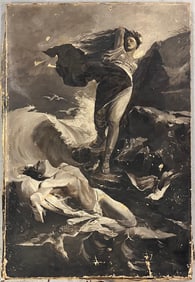 Antique 19th C. Kunstdruck Hero y Leander Ferdinand keller oil painting