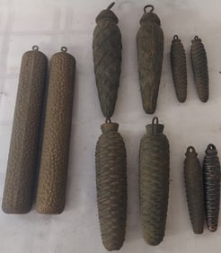 Group of 10 Cast Iron Clock Weights Including Some Pairs, Cuckoo Clock Pinecone Weights