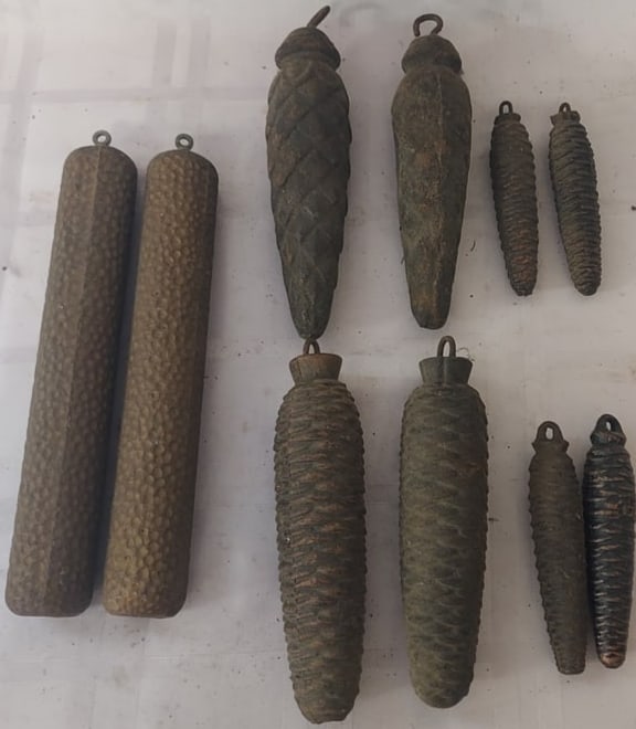 Group of 10 Cast Iron Clock Weights Including Some Pairs, Cuckoo Clock Pinecone Weights (1 of 7)