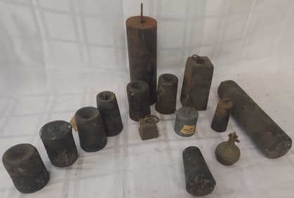 Group of 14 Various Antique Cast Iron, Lead Clock Weights