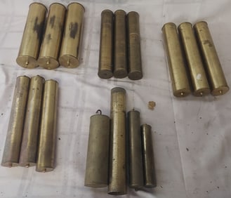 Group of 16 Brass Cased Clock Weights Including Several Grandfather clock weights