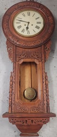 Large Vintage Reproduction Elaborately Carved Sessions Regulator Wall Clock