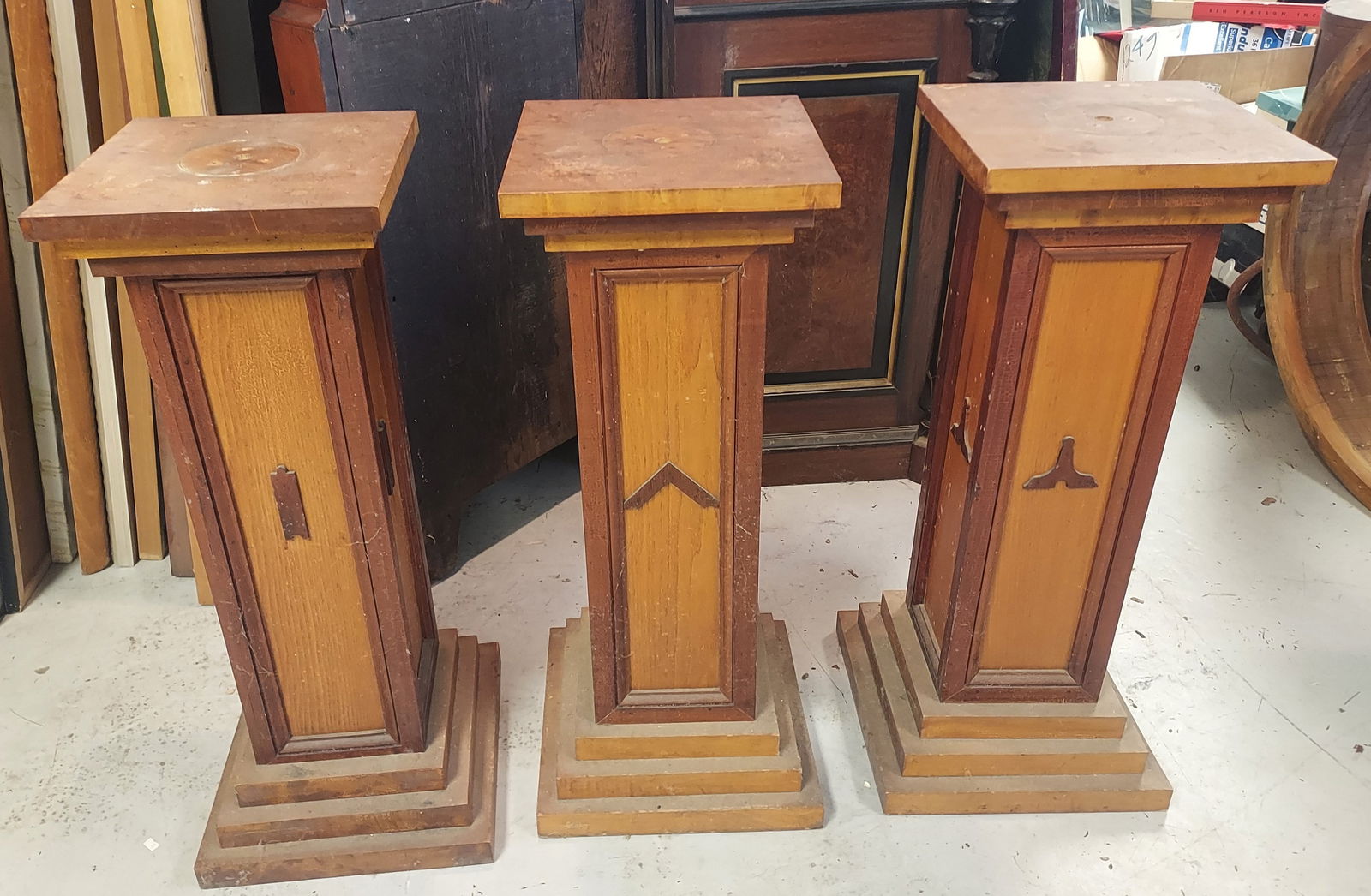 A Set of Three Vintage / Antique Multi-Wood Pedestals (1 of 8)