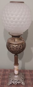 Bradley and Hubbard (B & H) Banquet Oil Lamp With Quilted Glass Ball Shade