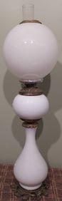 Unusual Antique Victorian Milk Glass Oil Banquet Lamp with Brass Fittings