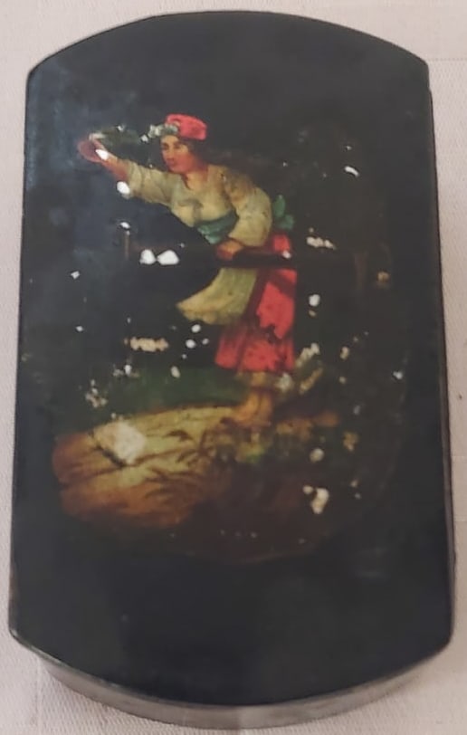 Antique Russian Hand Painted Black Lacquer Box (1 of 8)