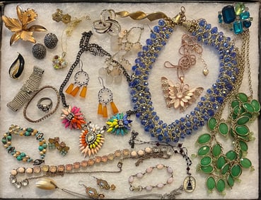 Lot of Vintage Costume jewelry including rhinestones, glass, etc.