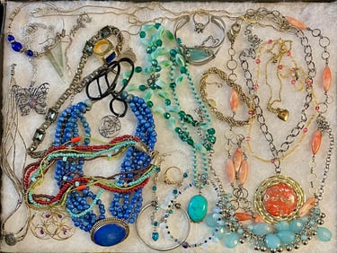 Lot of Vintage Costume jewelry including Bracelets, Necklaces, Rings, Pendants, etc.