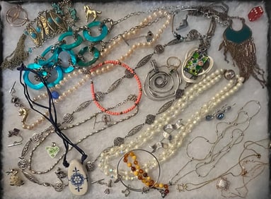 Lot of Vintage Costume jewelry including Bracelets, Necklaces, Earrings, Pendants, etc.