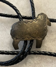 Ben J. Chavez Native American Sterling Silver Sheep Bolo Tie