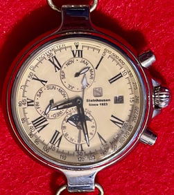 Steinhausen Stainless Steel Tachometer Watch, Triple Dial Chronometer with Moon Phase