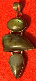 Lg. Modernist Sterling Silver 3 Stone Labradorite Pendant