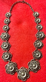 Vintage Danecraft Sterling Silver Floral Necklace with 15 Floral Rosettes, 65 Grams