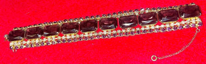 Vintage Costume Bracelet with 10 Large Amethyst Stones and 68 Round Amethyst Stones