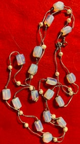 Vintage Opalescent Glass and Pearl Beaded Necklace, Matching Earrings