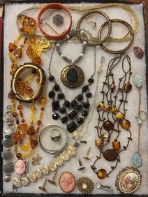 Lot of Vintage / Antique Costume Jewelry - Necklaces, Bracelets, Brooches, Cuff Links Etc.